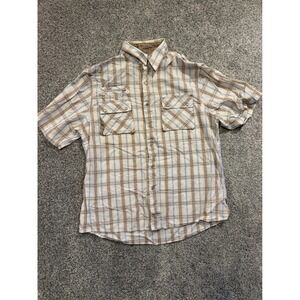 English Laundry Shirt Mens XL Tan Plaid Short Sleeve Button Up Triple Pocket
